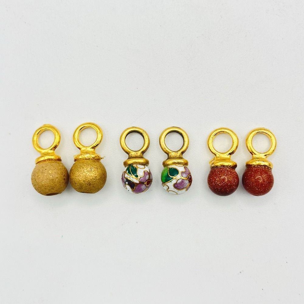 Vintage Interchangeable Earring Charms Cloisonne Hoop Earrings Gold 3 Pair